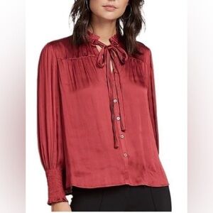CURRENT AIR TIE NECK BUTTON UP BLOUSE